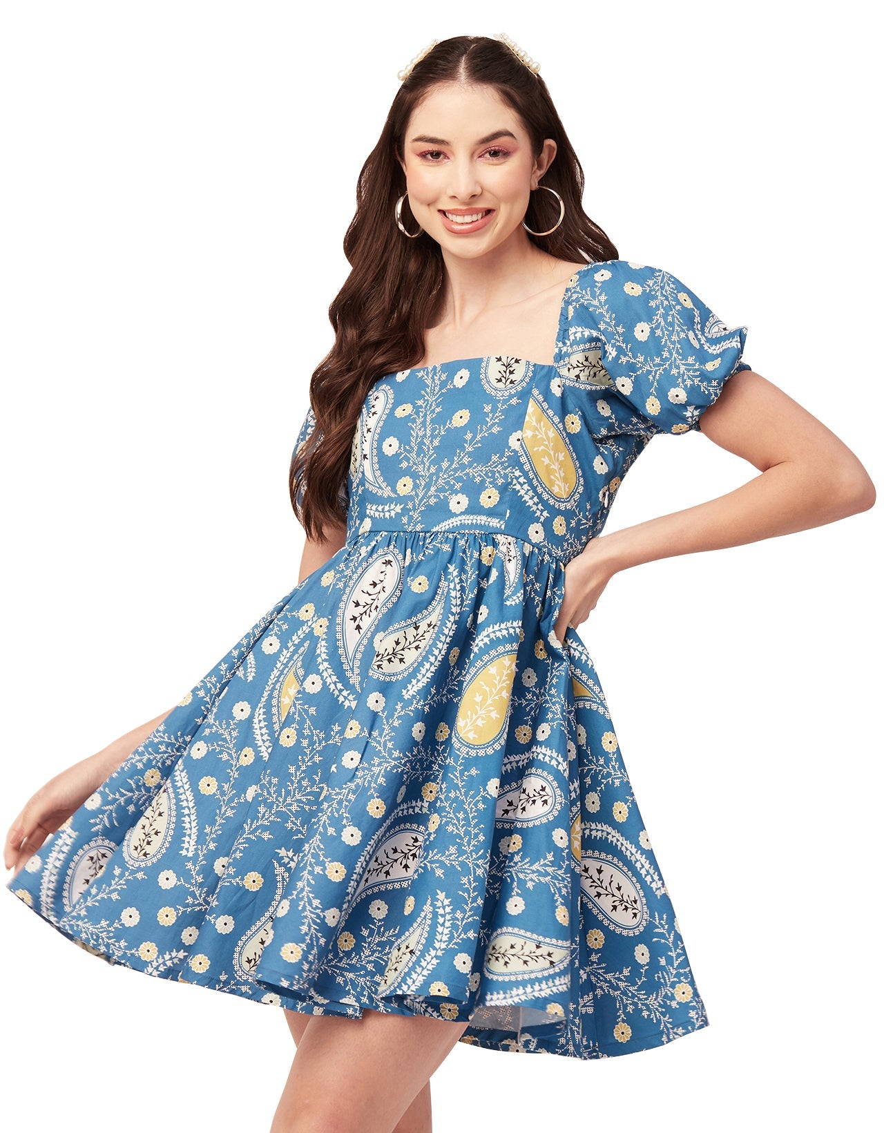 Printed Flared Mini Dress, Square