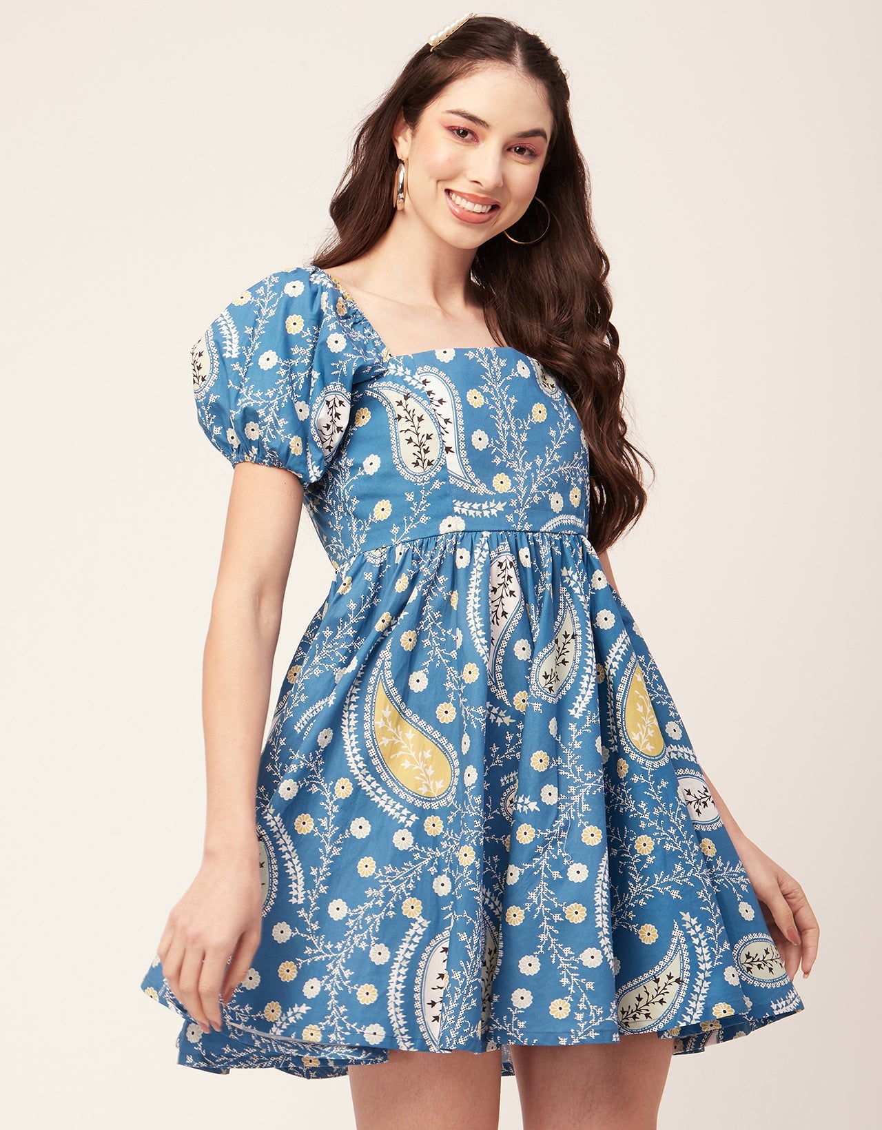 Printed Flared Mini Dress, Square