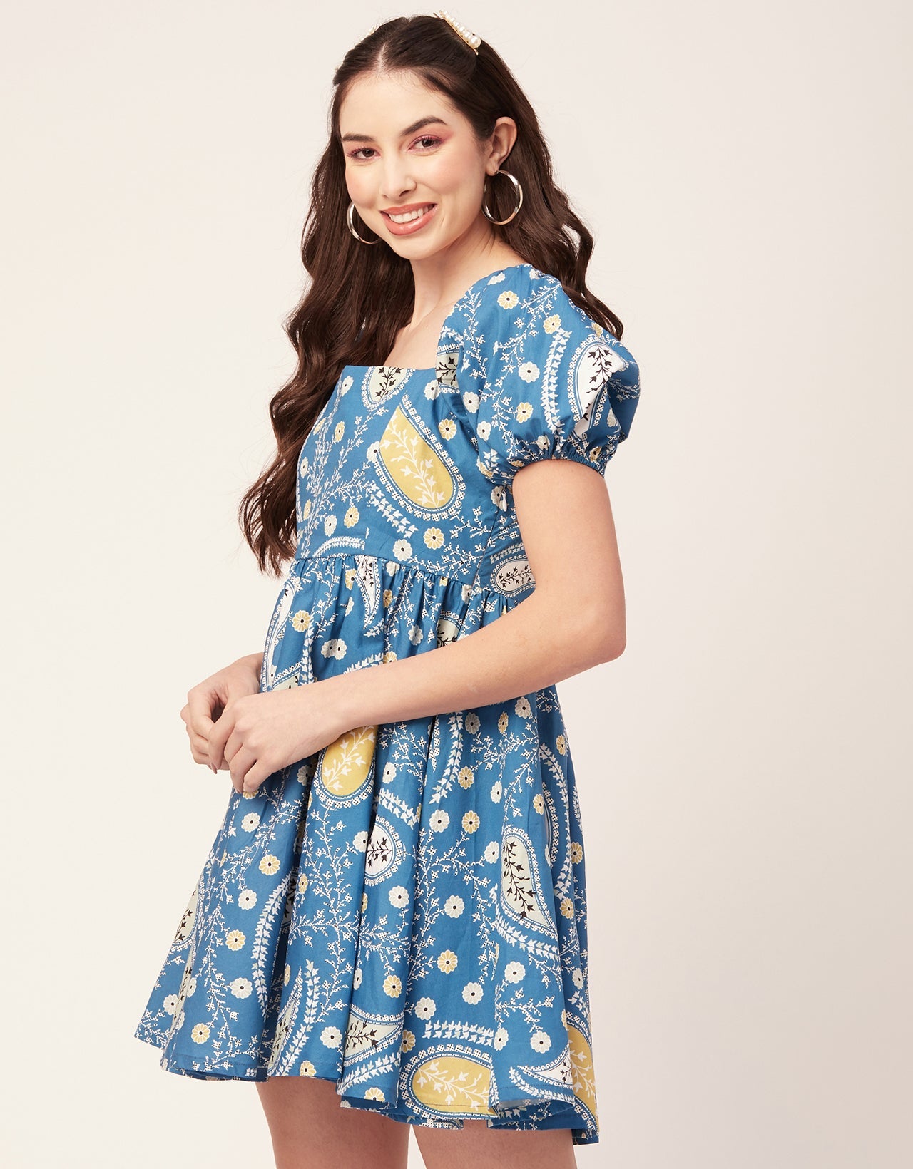 Printed Flared Mini Dress, Square