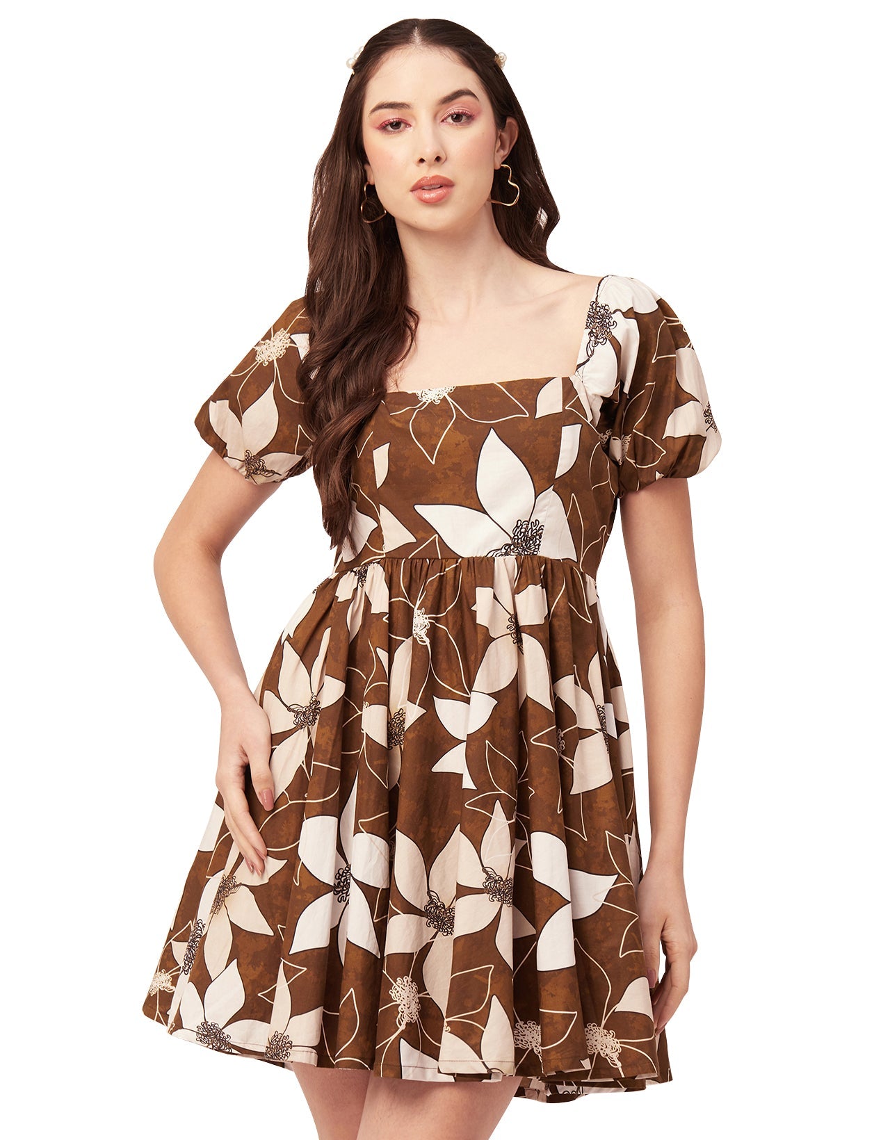 Printed Flared Mini Dress, Square