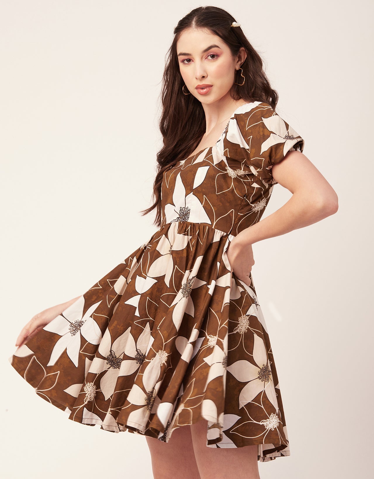 Printed Flared Mini Dress, Square