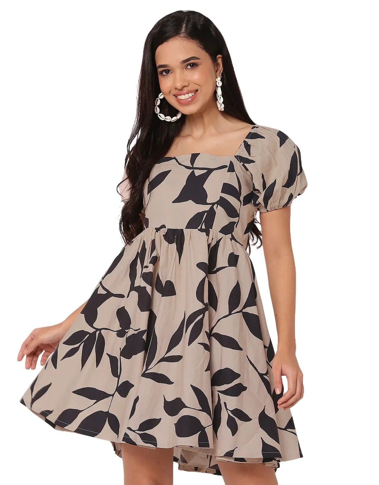 Long Sleeve V Neck Wrap Printed Dress
