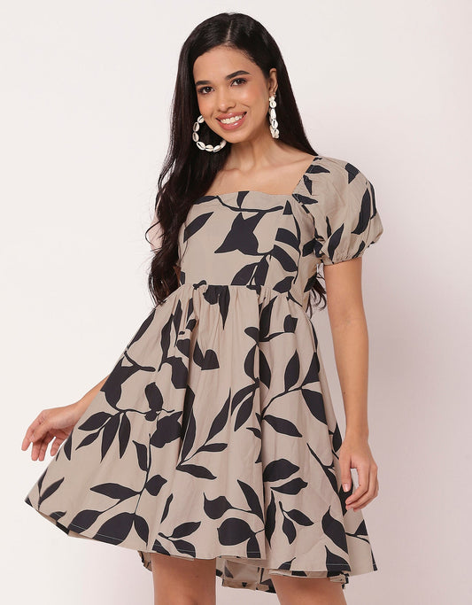 Long Sleeve V Neck Wrap Printed Dress