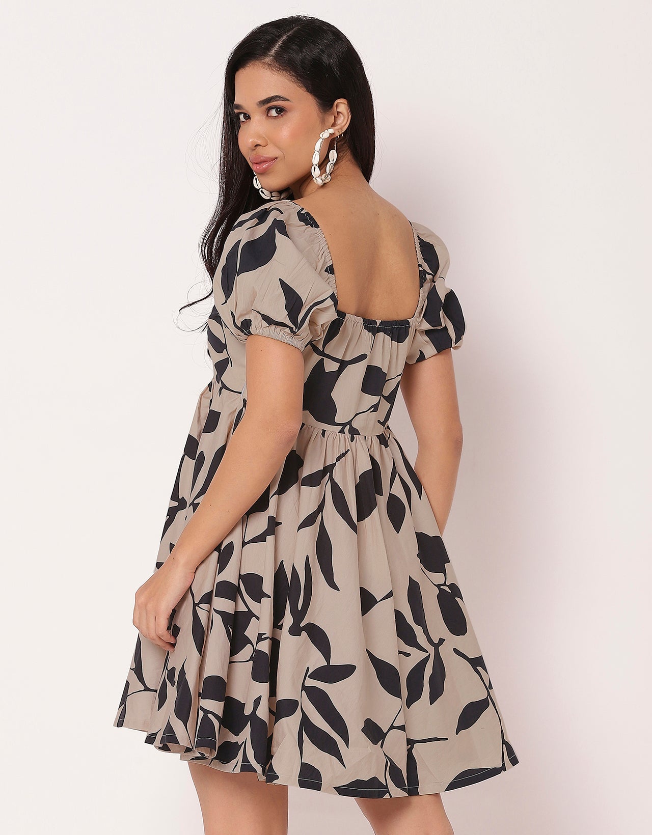 Long Sleeve V Neck Wrap Printed Dress