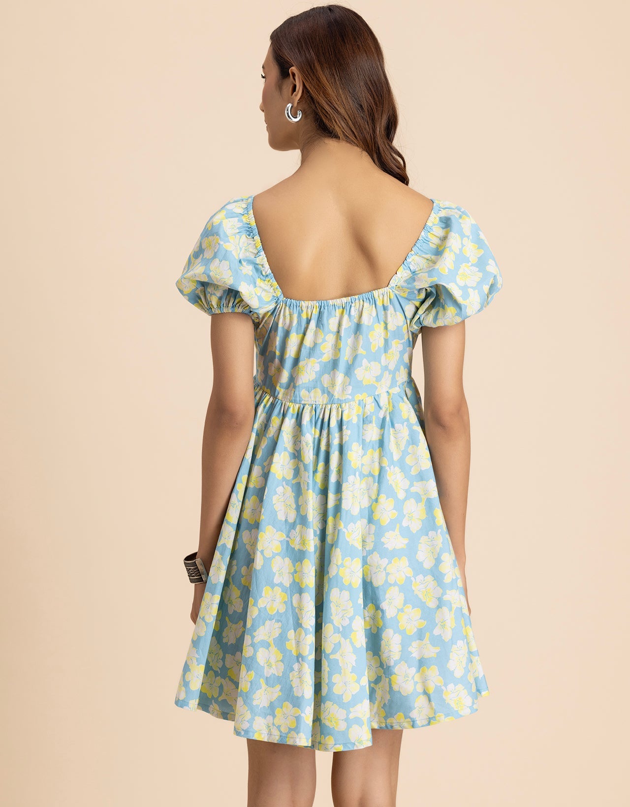 Printed Flared Short Cotton Dress For Women