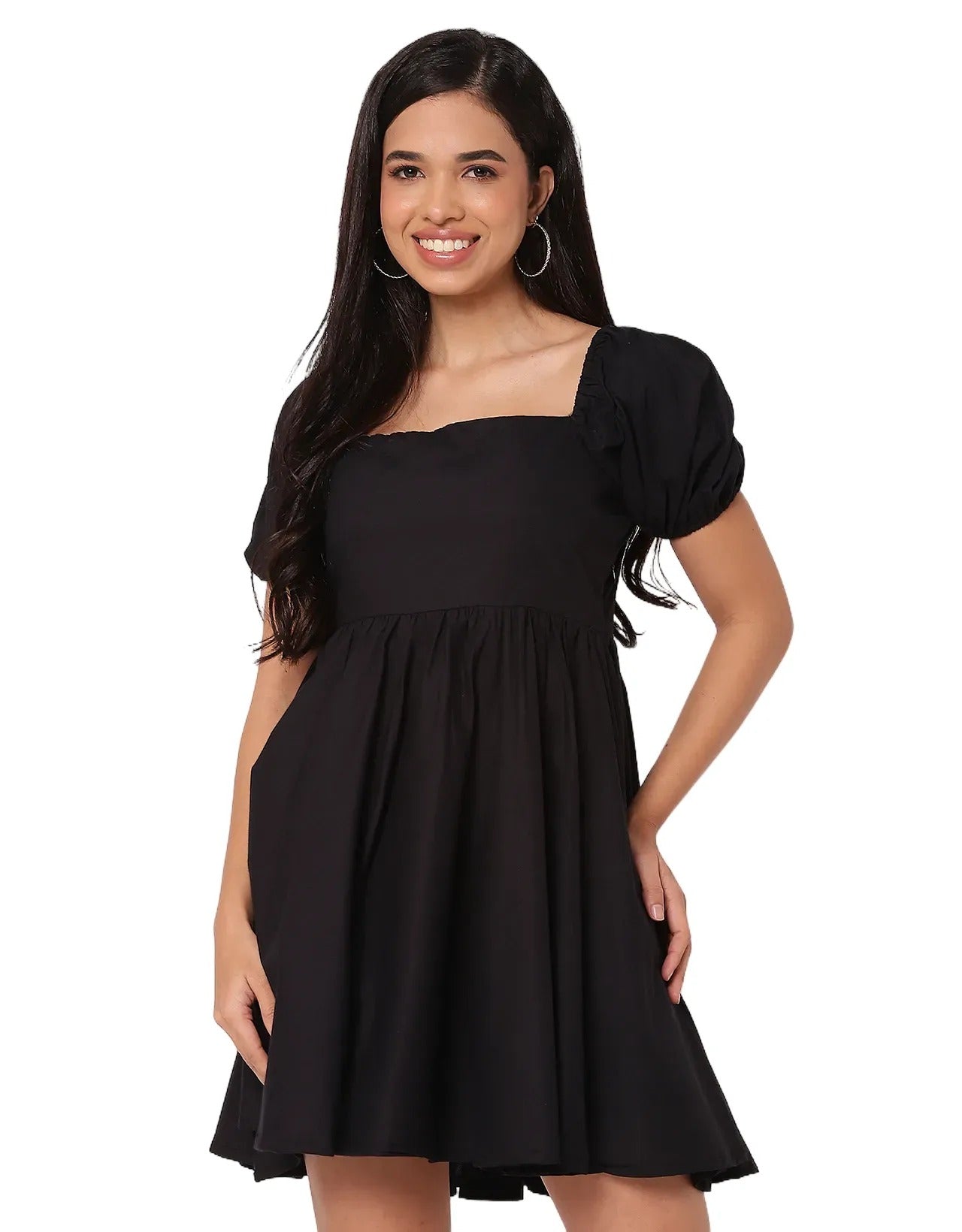 Long Sleeve V Neck Wrap Solid Dress