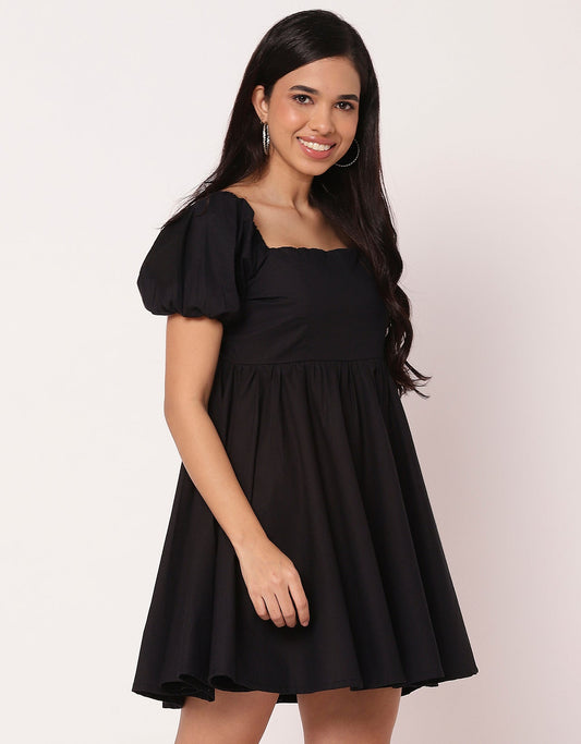 Long Sleeve V Neck Wrap Solid Dress