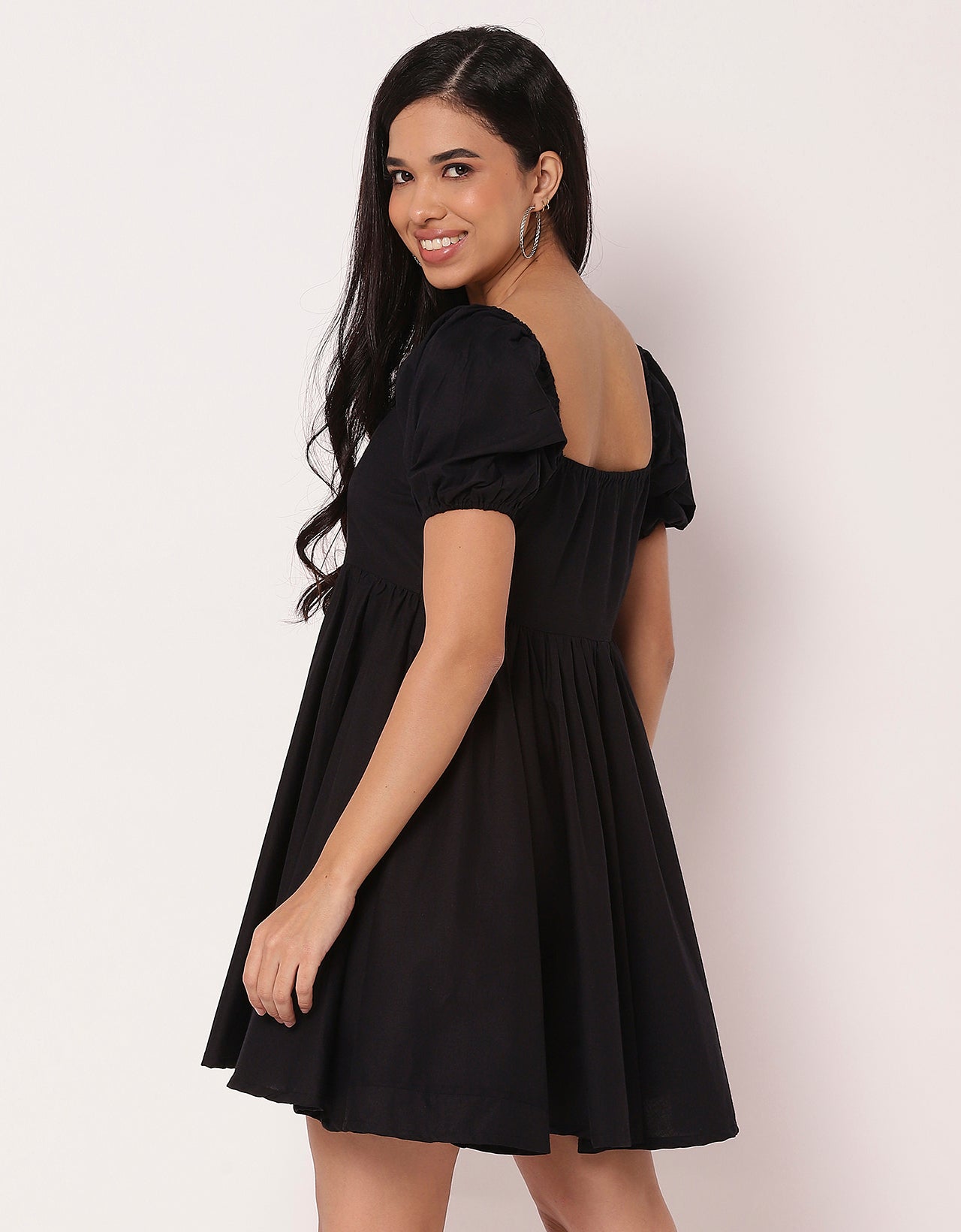 Long Sleeve V Neck Wrap Solid Dress