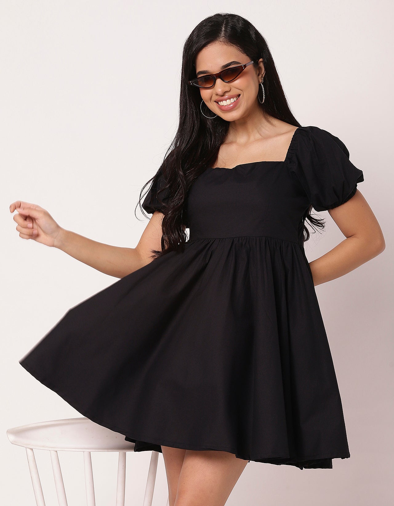 Long Sleeve V Neck Wrap Solid Dress