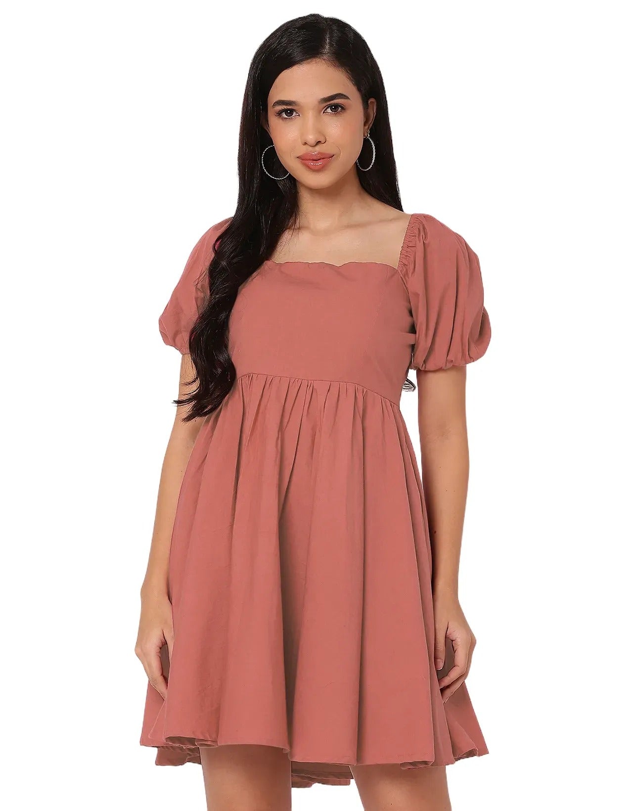 Long Sleeve V Neck Wrap Solid Dress