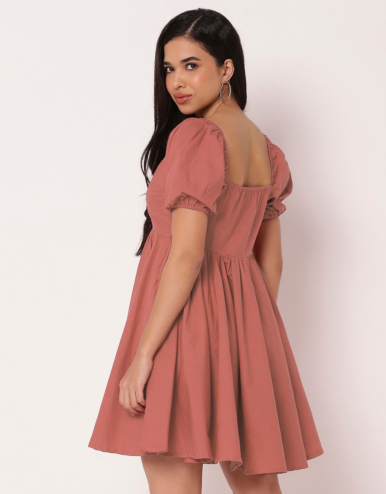 Long Sleeve V Neck Wrap Solid Dress