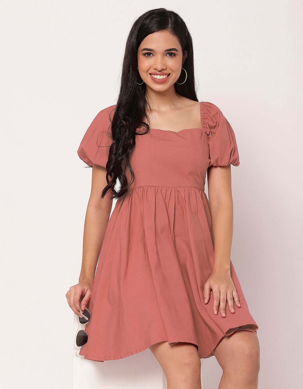 Long Sleeve V Neck Wrap Solid Dress