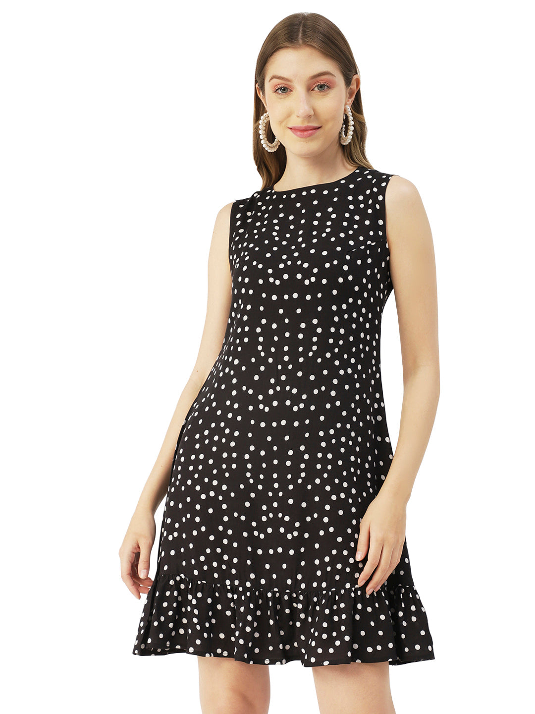 Printed Sleeveless Mini Dress, Frilled