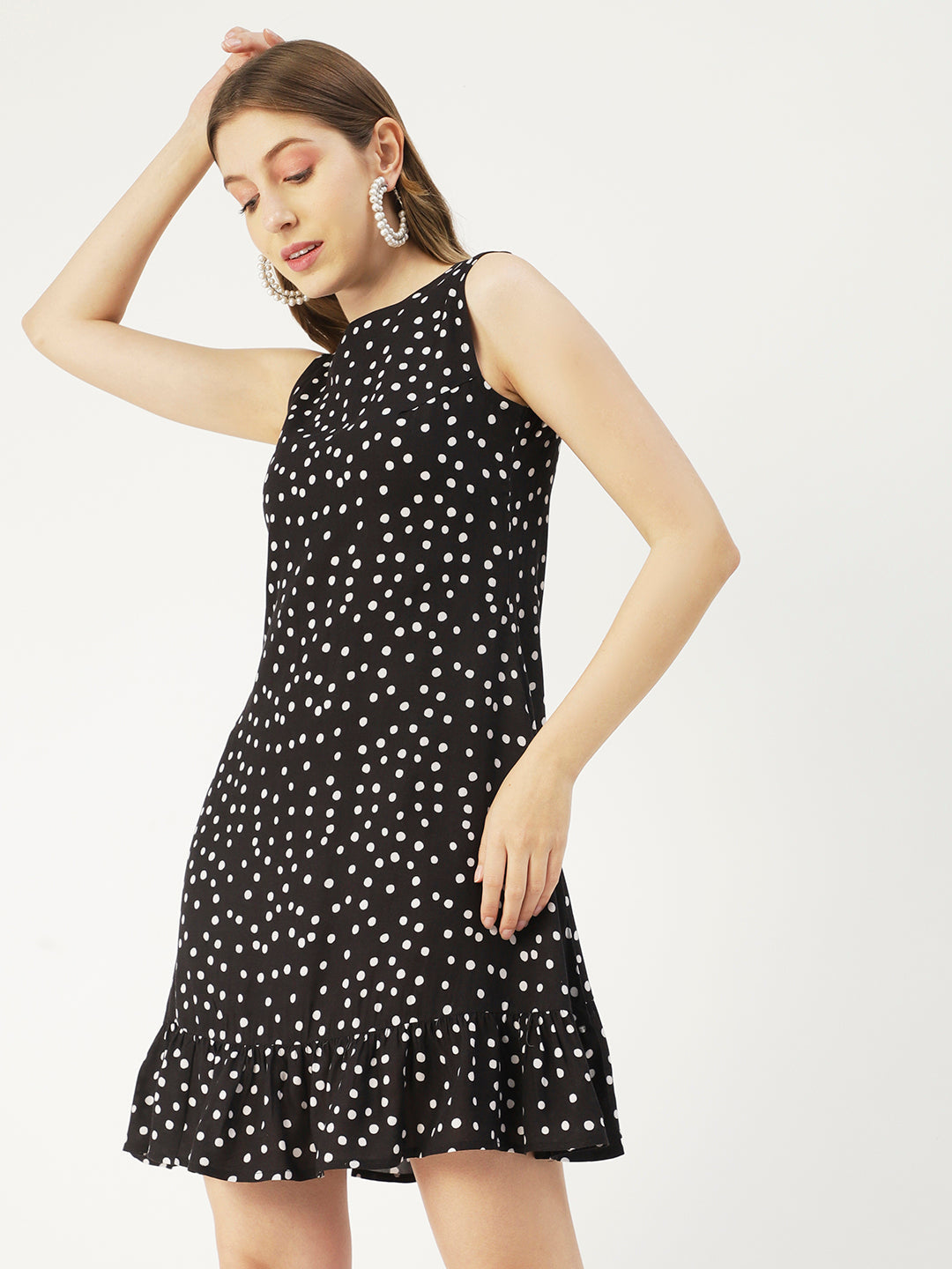 Printed Sleeveless Mini Dress, Frilled