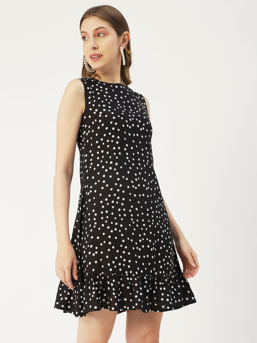 Printed Sleeveless Mini Dress, Frilled