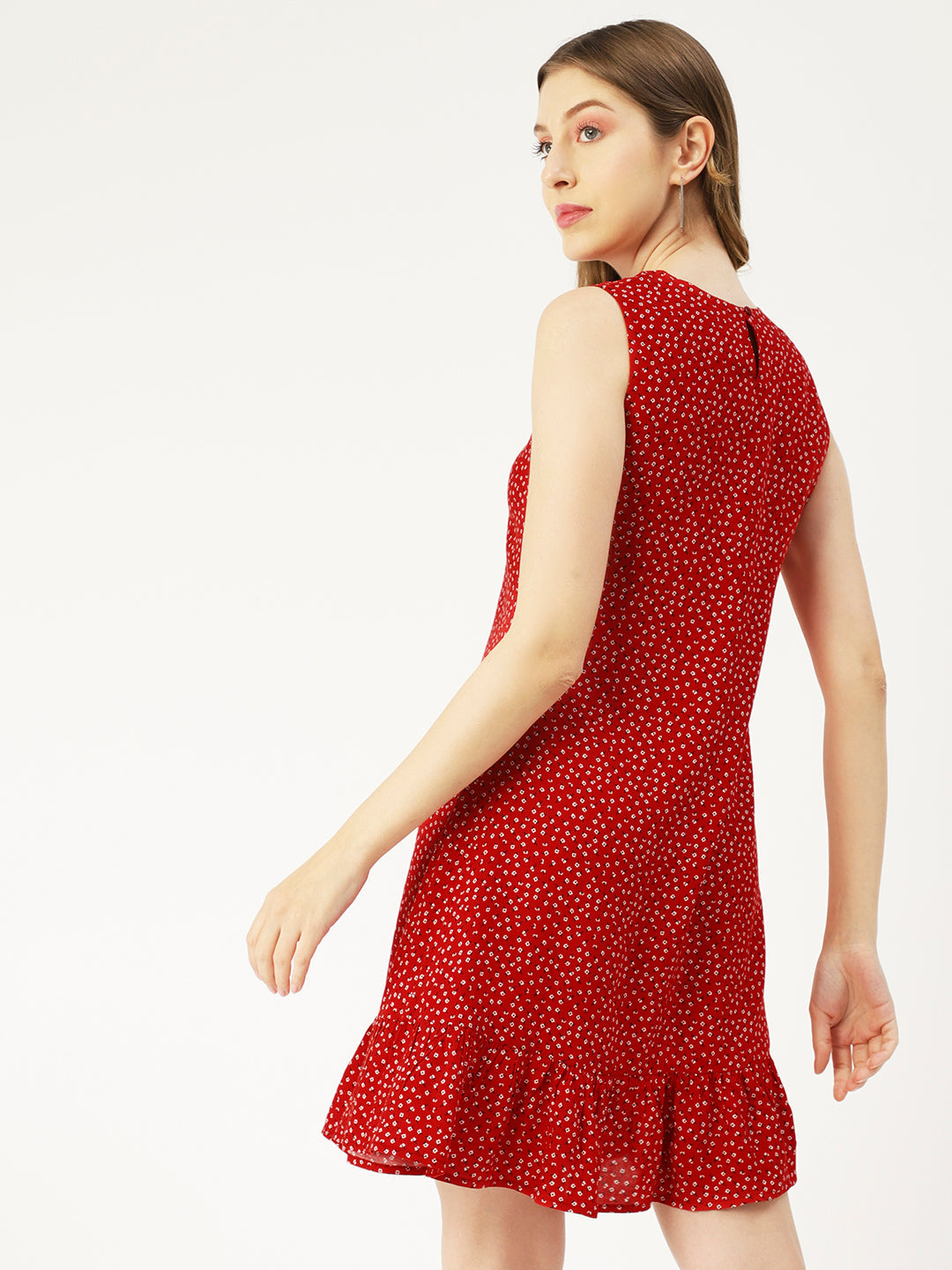 Printed Sleeveless Mini Dress, Frilled