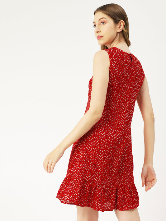 Printed Sleeveless Mini Dress, Frilled