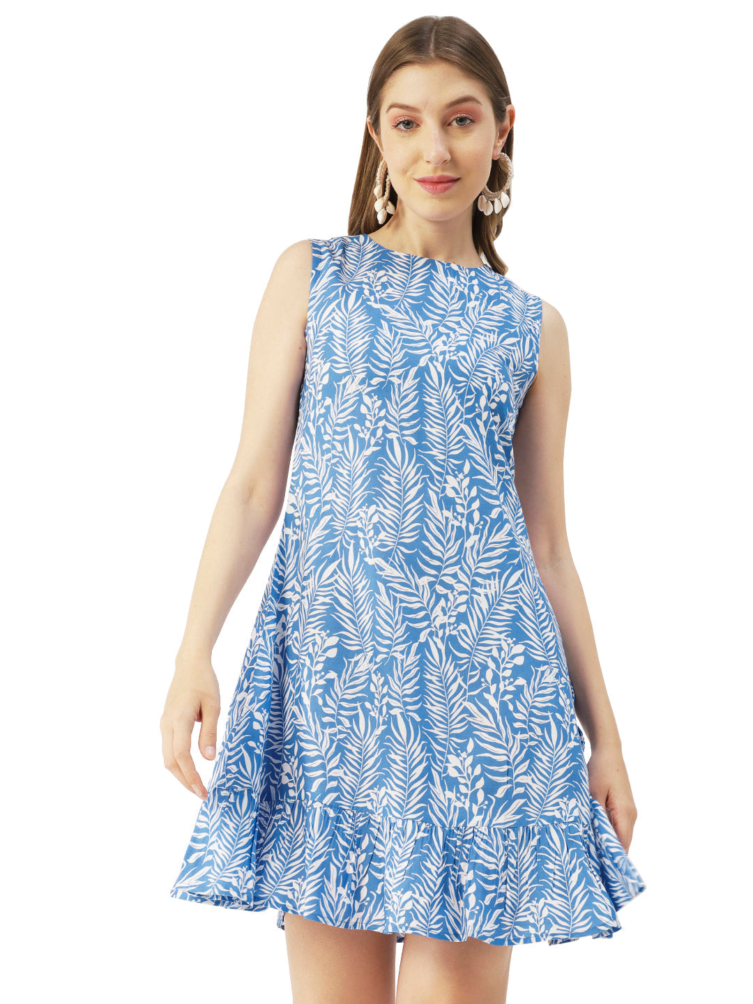 Printed Sleeveless Mini Dress, Frilled