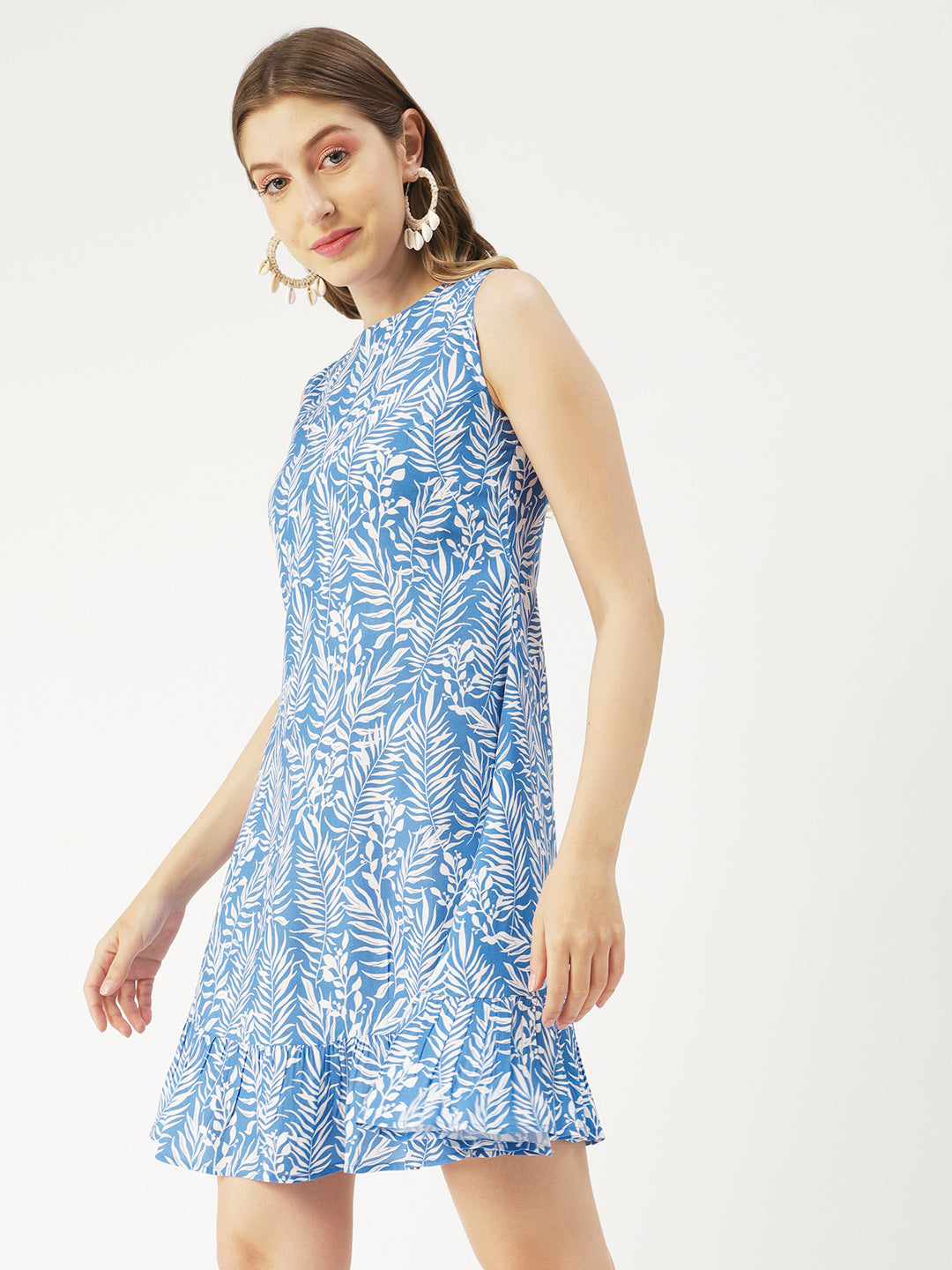 Printed Sleeveless Mini Dress, Frilled