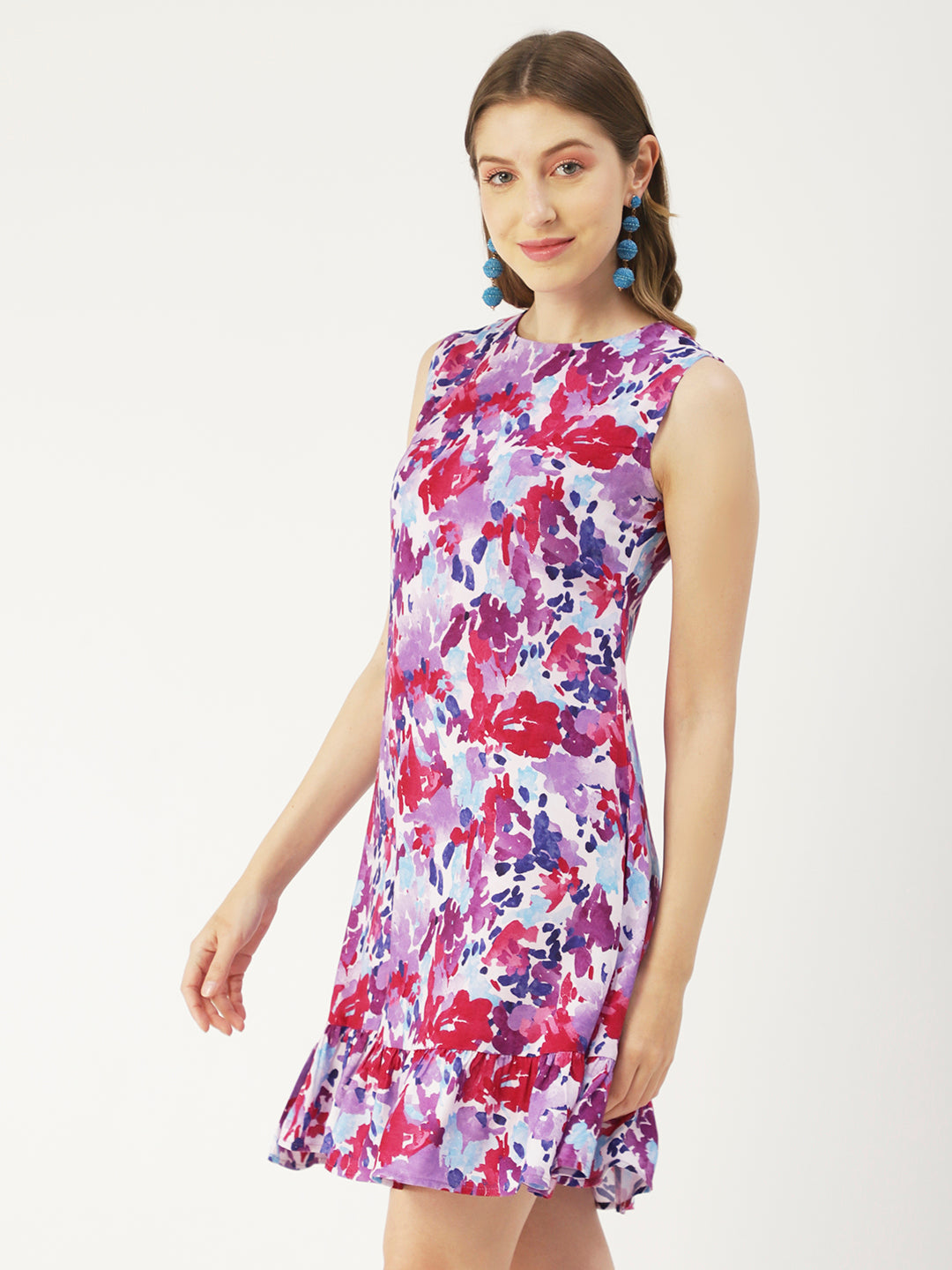 Printed Sleeveless Mini Dress, Frilled