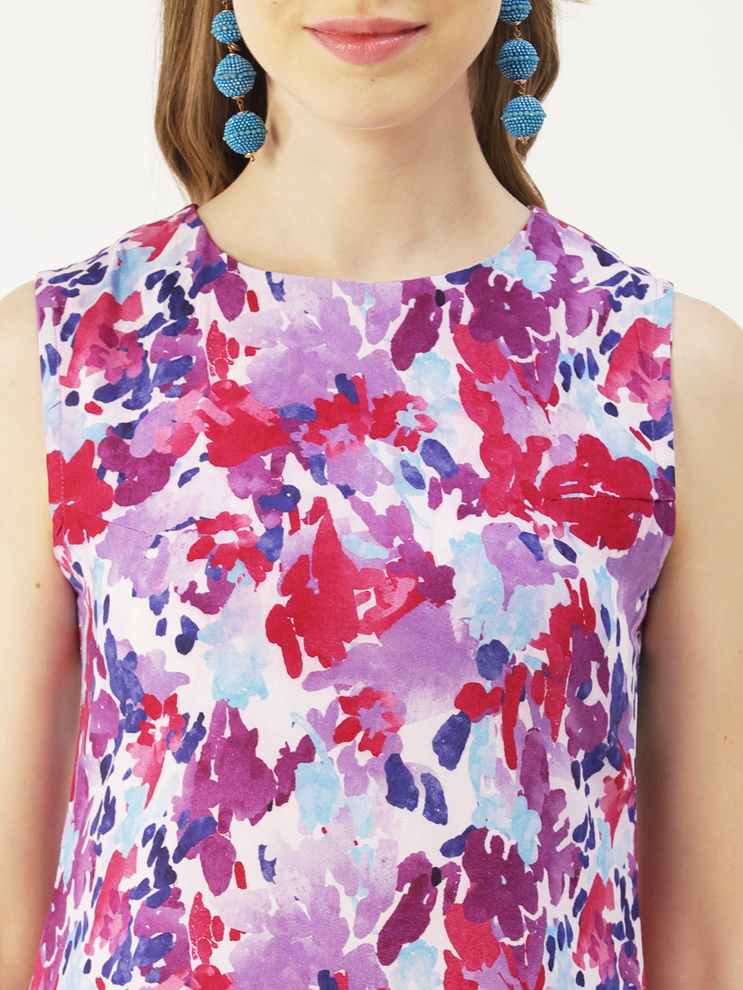 Printed Sleeveless Mini Dress, Frilled