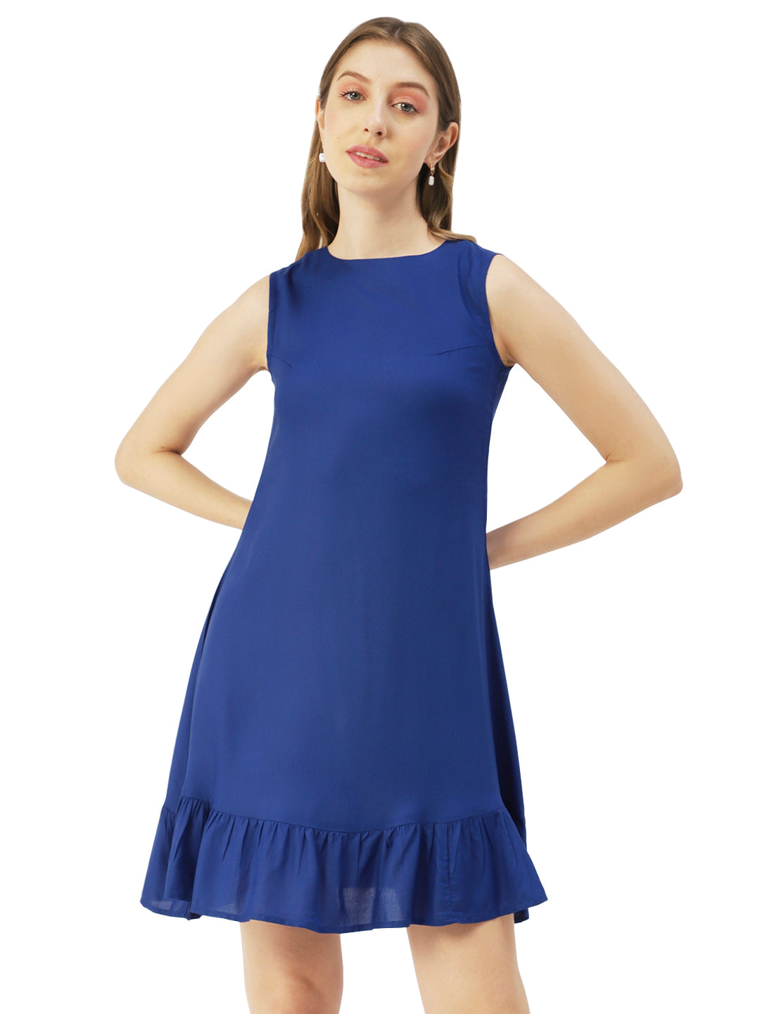 Printed Sleeveless Mini Dress, Frilled
