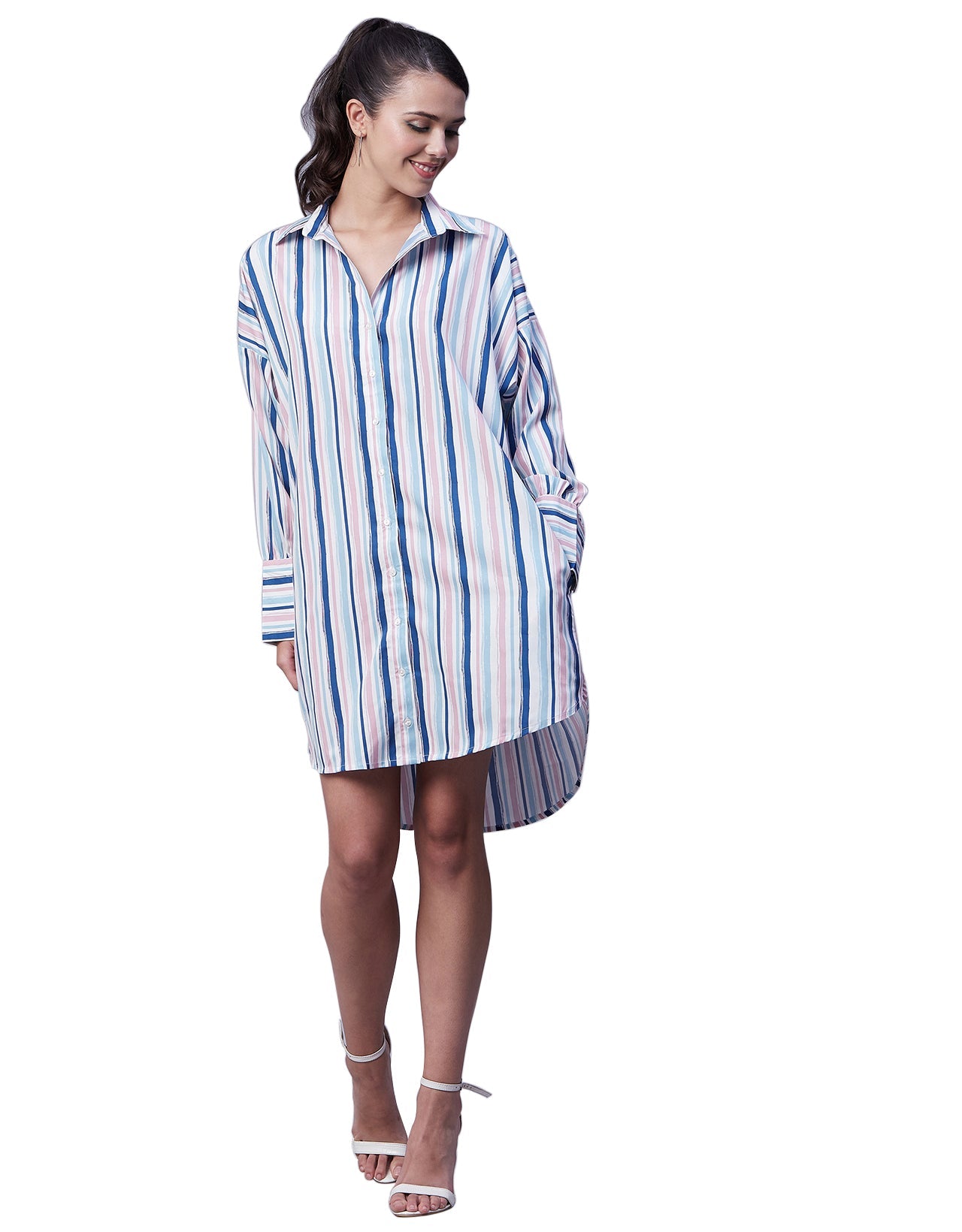 Printed Shirt Dress, Long Sleeves