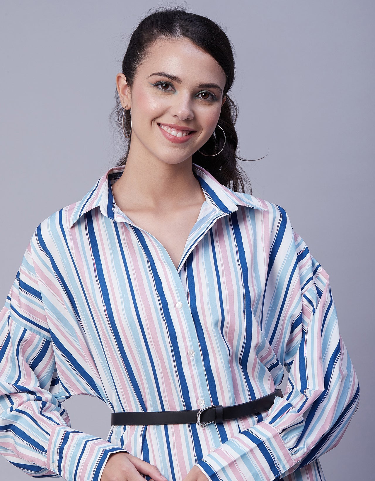 Printed Shirt Dress, Long Sleeves