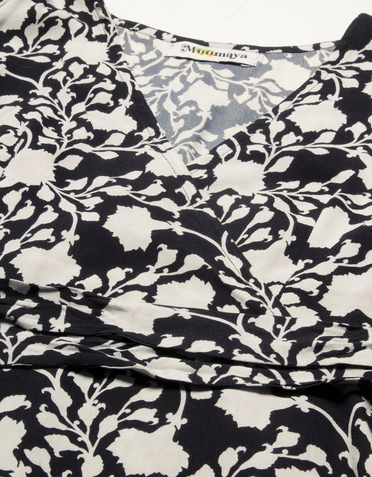 Printed V-Neck Ruffled Midi Dress