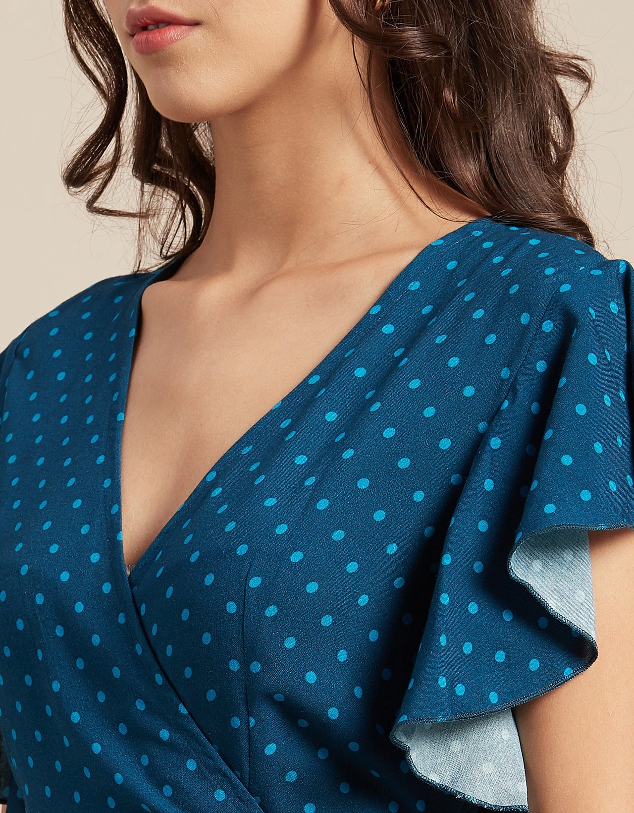 Printed V-Neck Ruffled Midi Dress