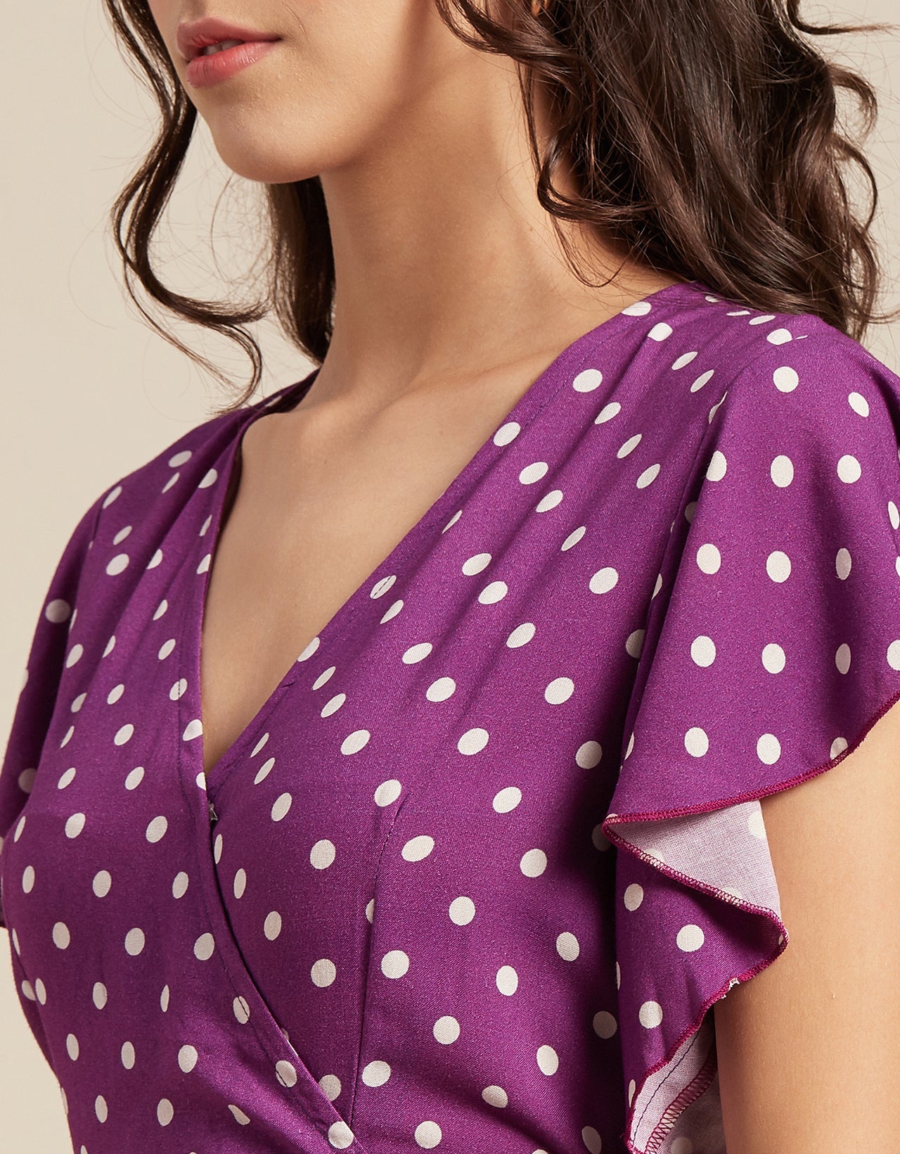 Printed V-Neck Ruffled Midi Dress