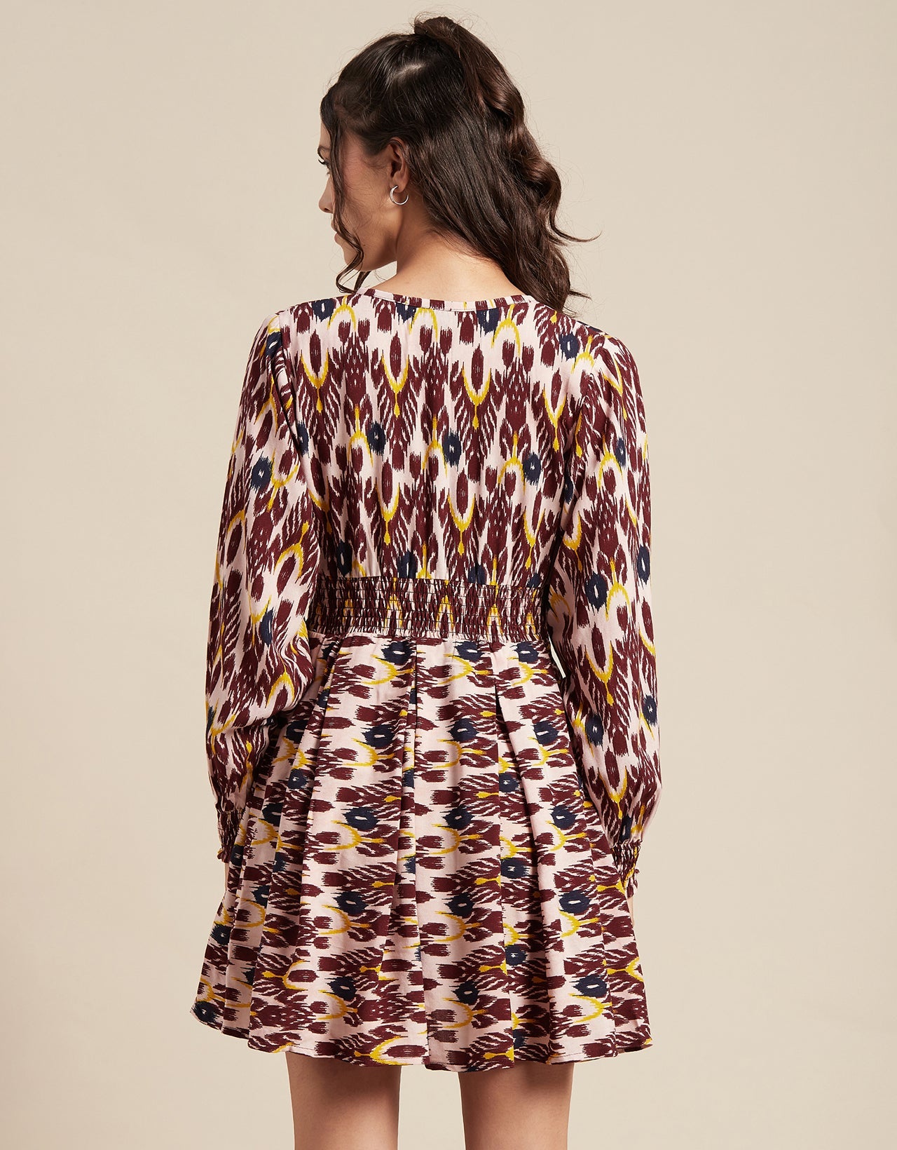 Printed Viscose Dress, Balloon Waist
