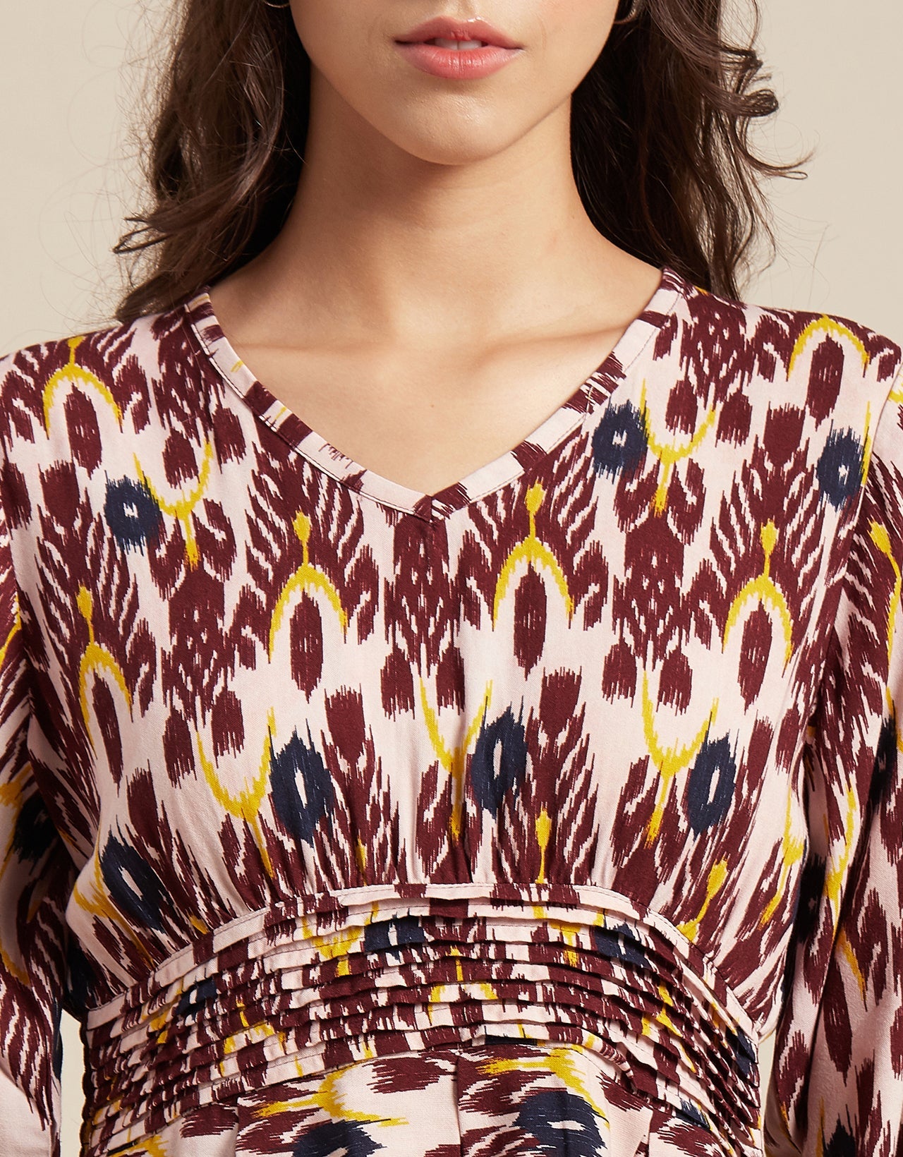Printed Viscose Dress, Balloon Waist