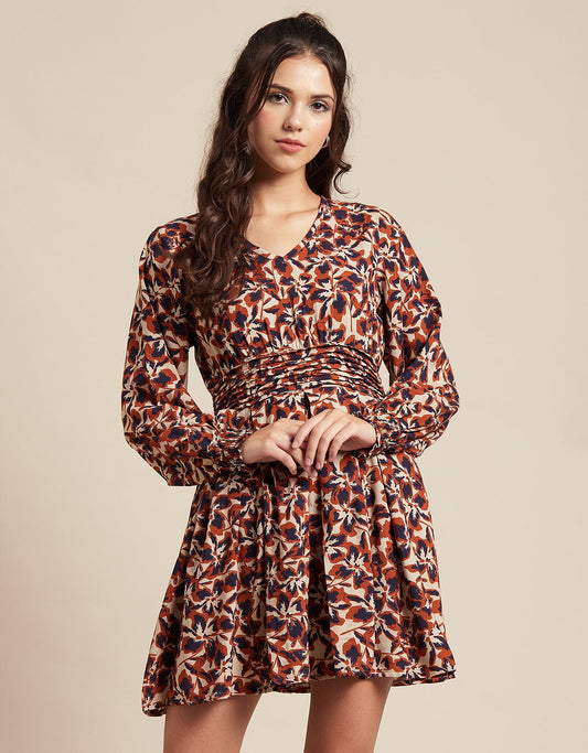 Printed Viscose Dress, Balloon Waist