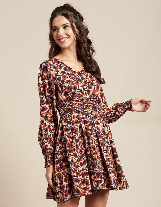 Printed Viscose Dress, Balloon Waist