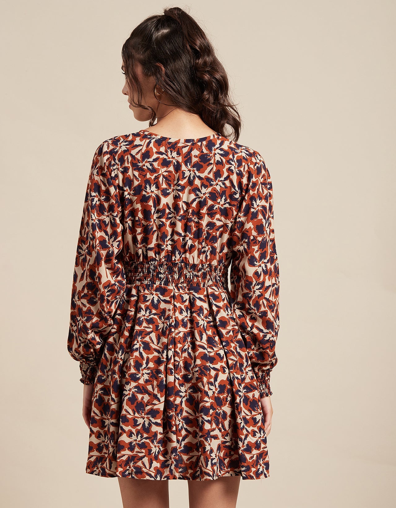 Printed Viscose Dress, Balloon Waist