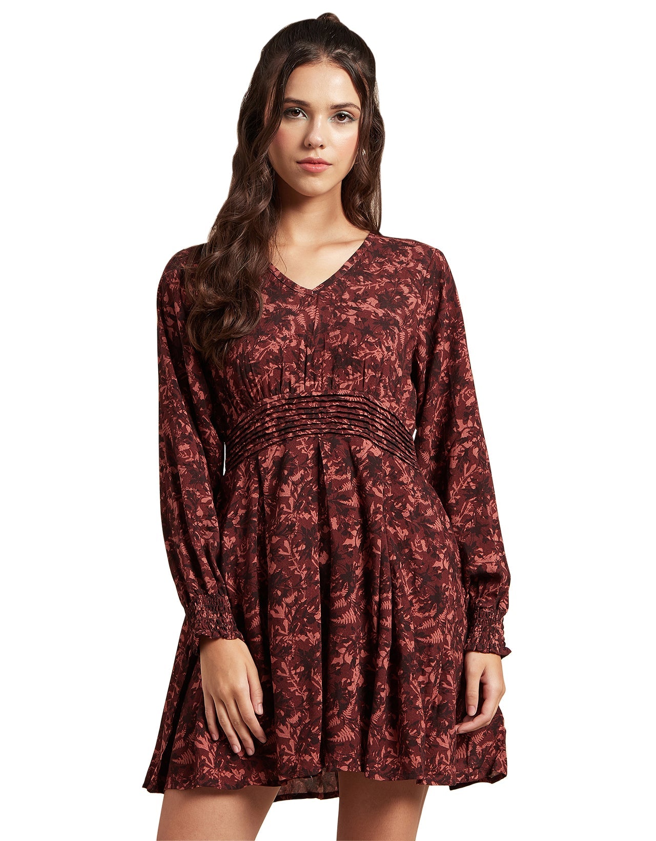 Printed Viscose Dress, Balloon Waist