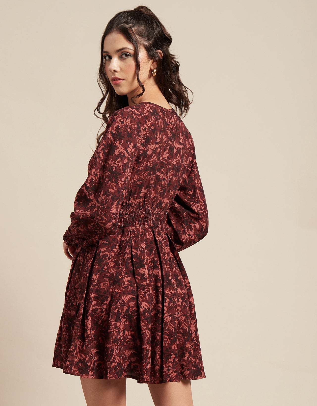 Printed Viscose Dress, Balloon Waist