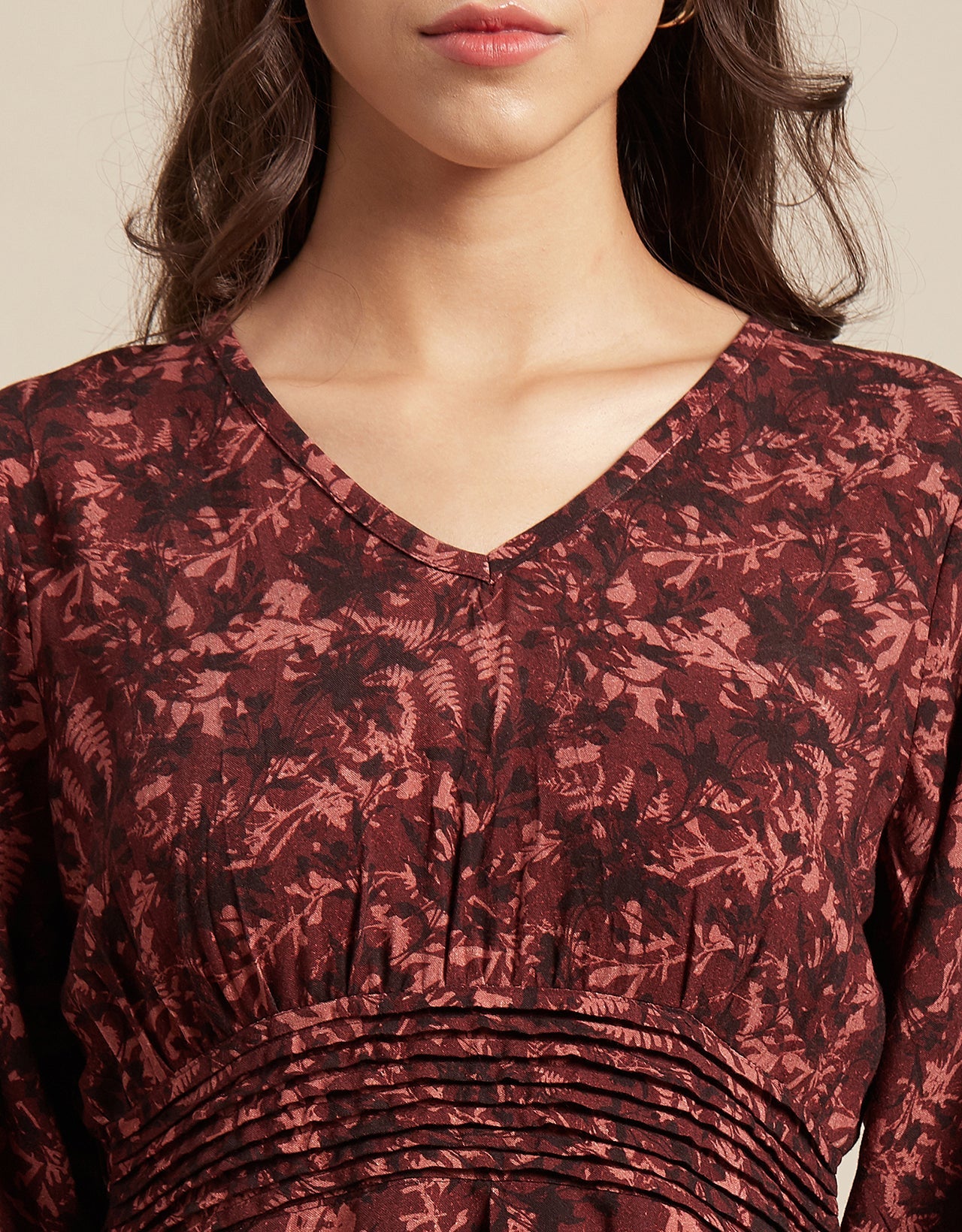 Printed Viscose Dress, Balloon Waist