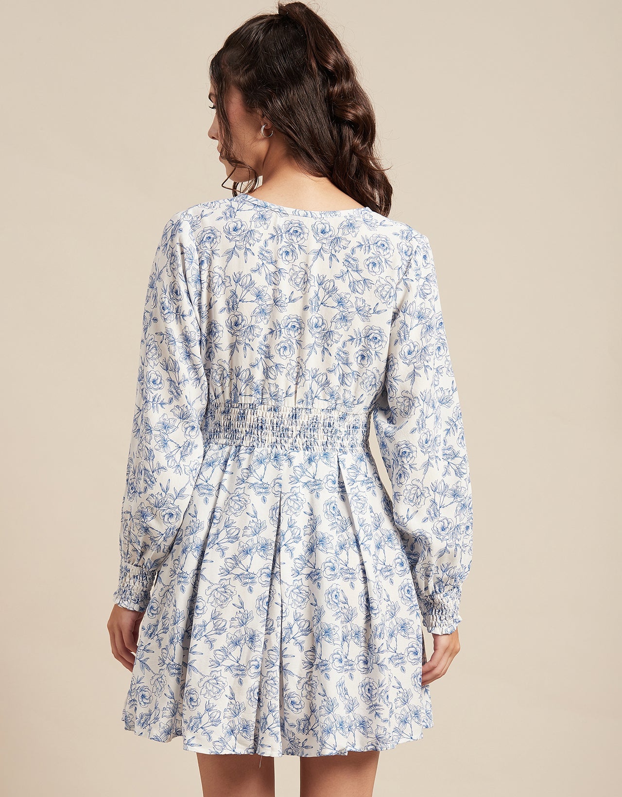 Printed Viscose Dress, Balloon Waist