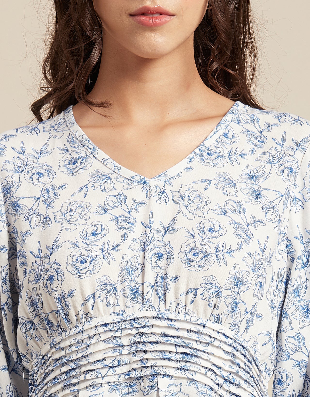 Printed Viscose Dress, Balloon Waist