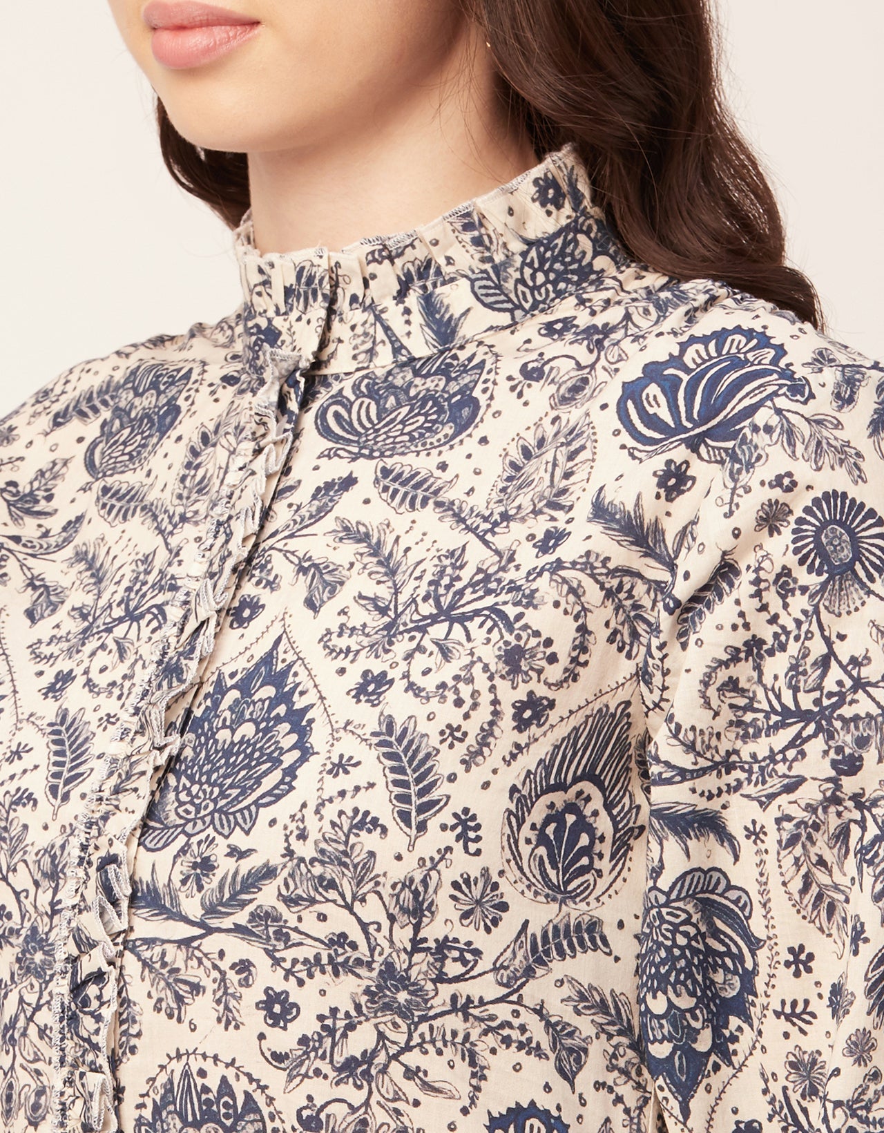 Printed Cotton Dress, Ruffled Collar