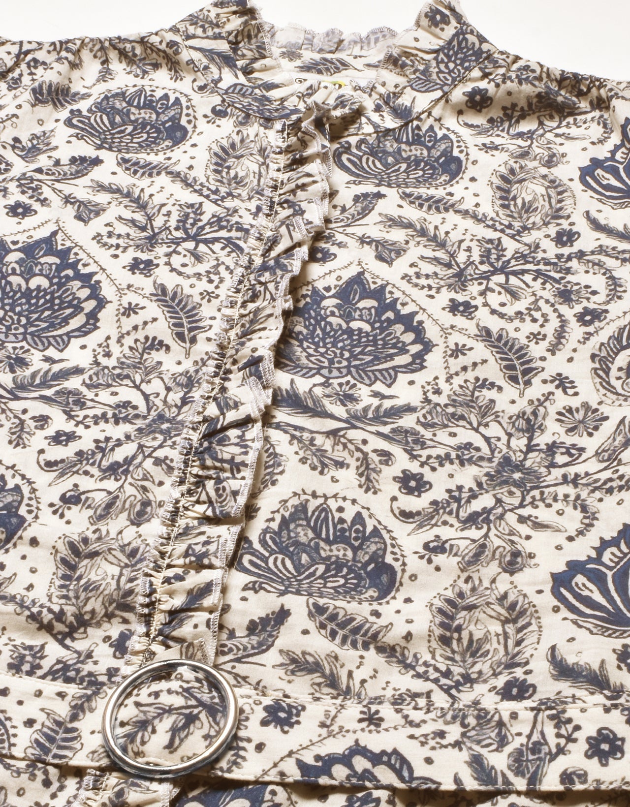 Printed Cotton Dress, Ruffled Collar