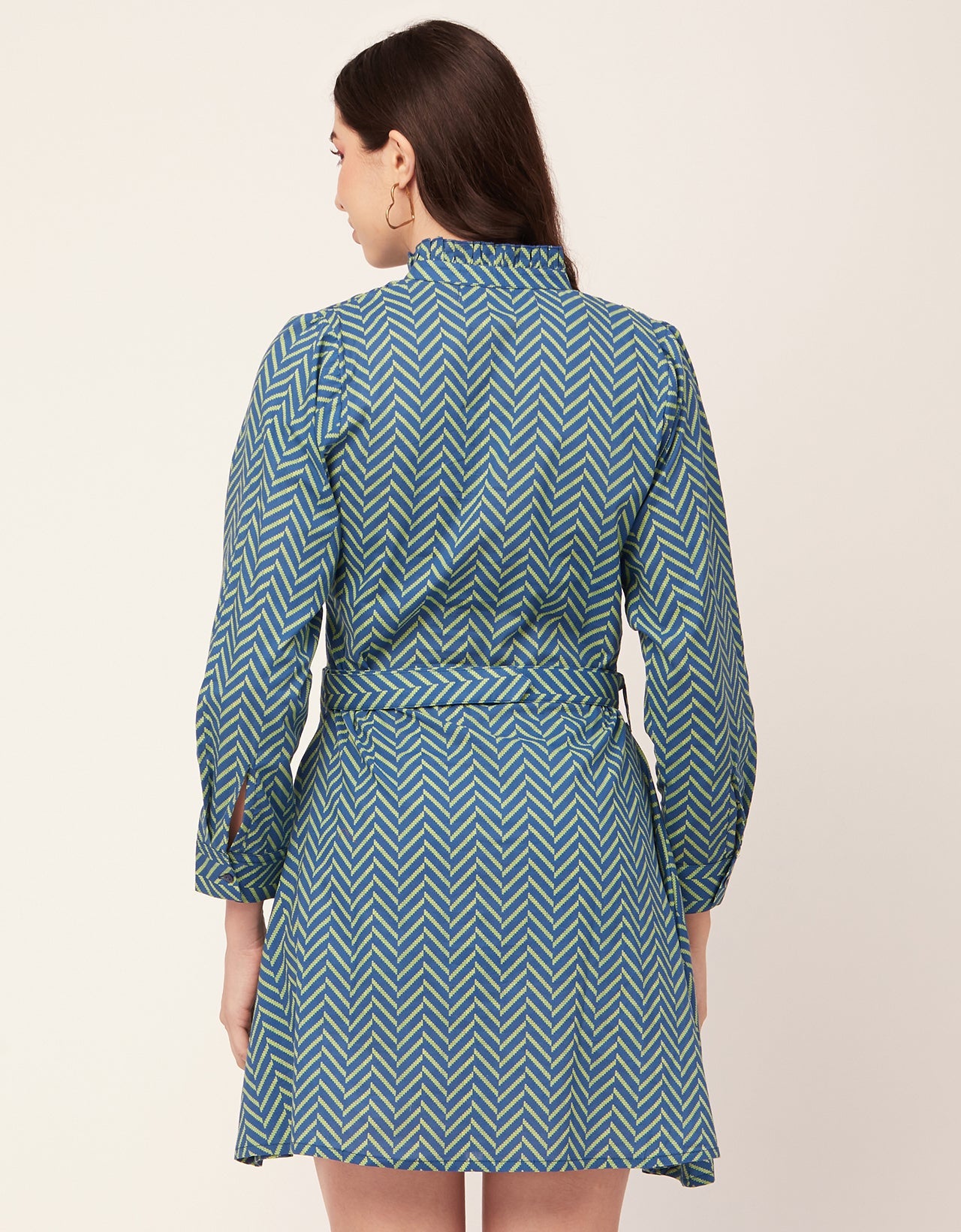 Printed Cotton Dress, Ruffled Collar