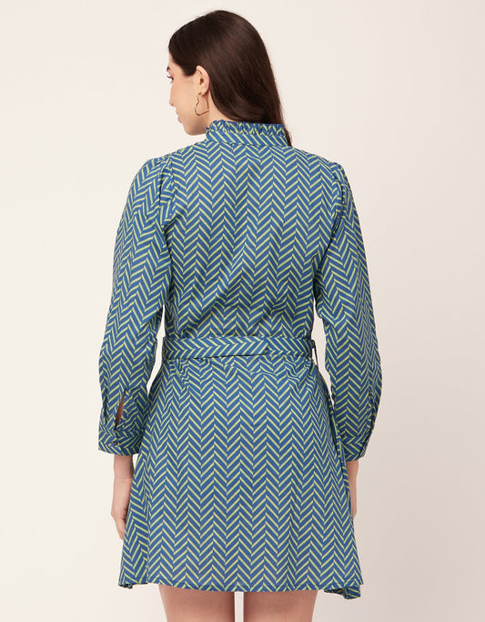 Printed Cotton Dress, Ruffled Collar