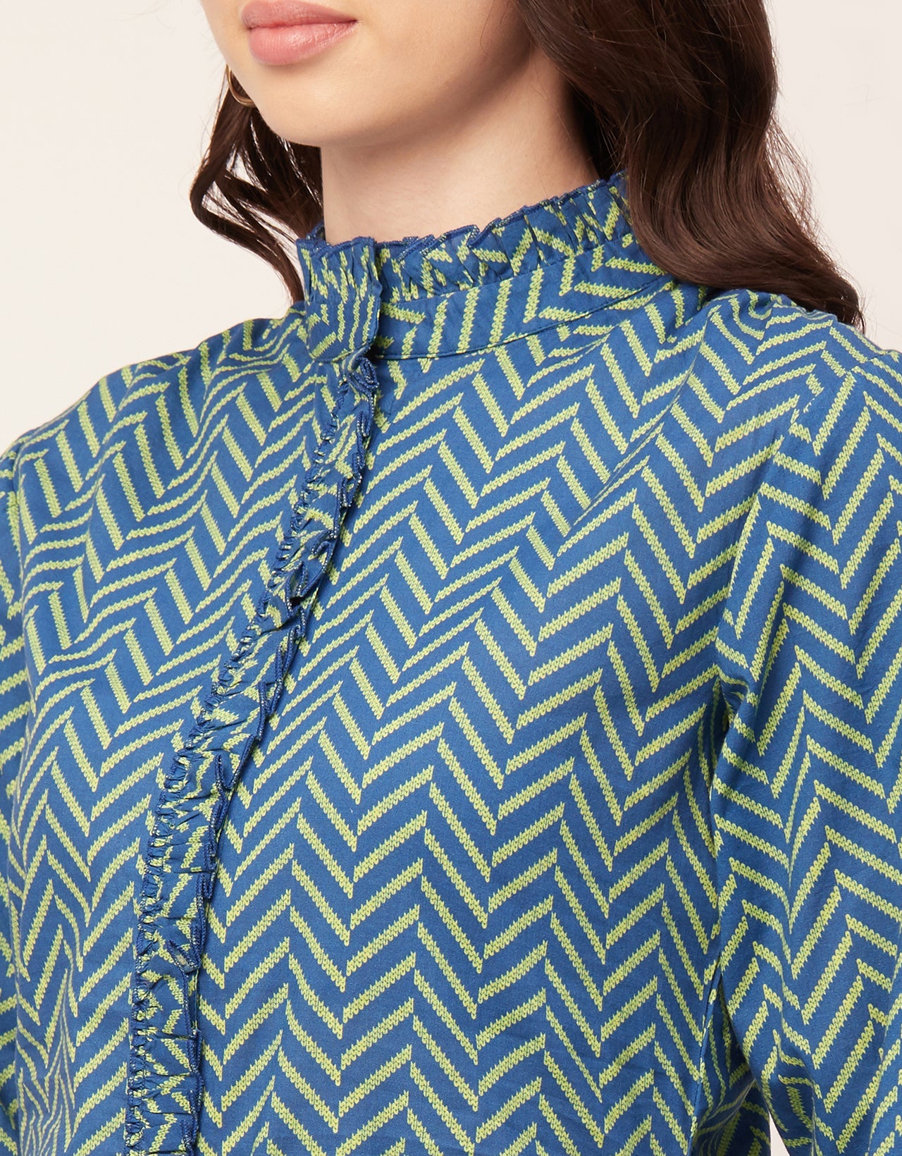 Printed Cotton Dress, Ruffled Collar