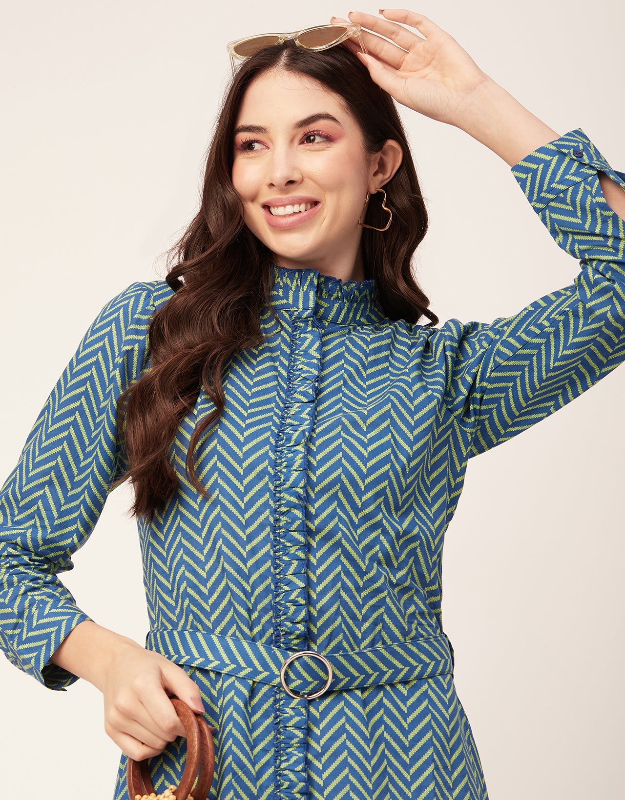 Printed Cotton Dress, Ruffled Collar