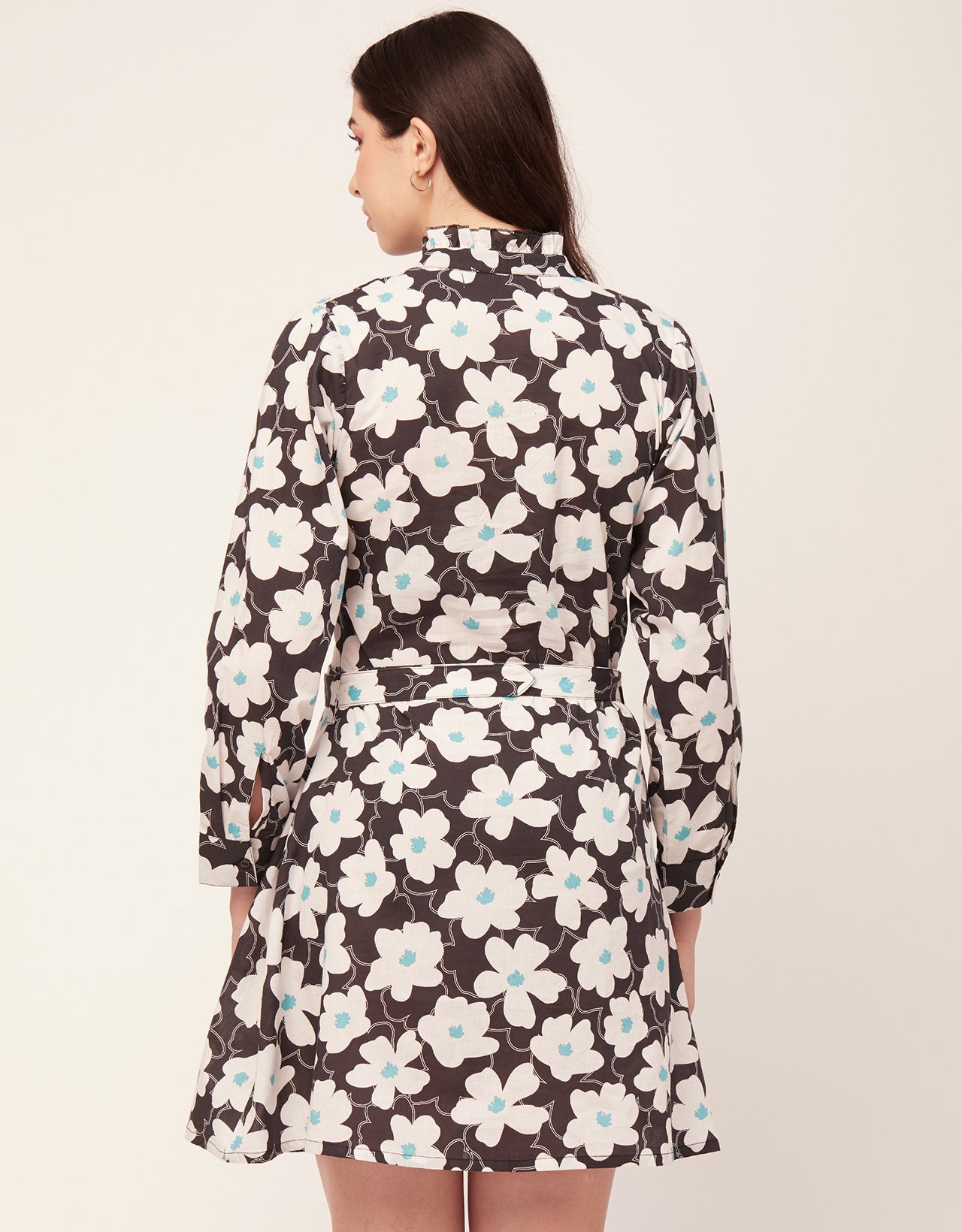 Printed Cotton Dress, Ruffled Collar