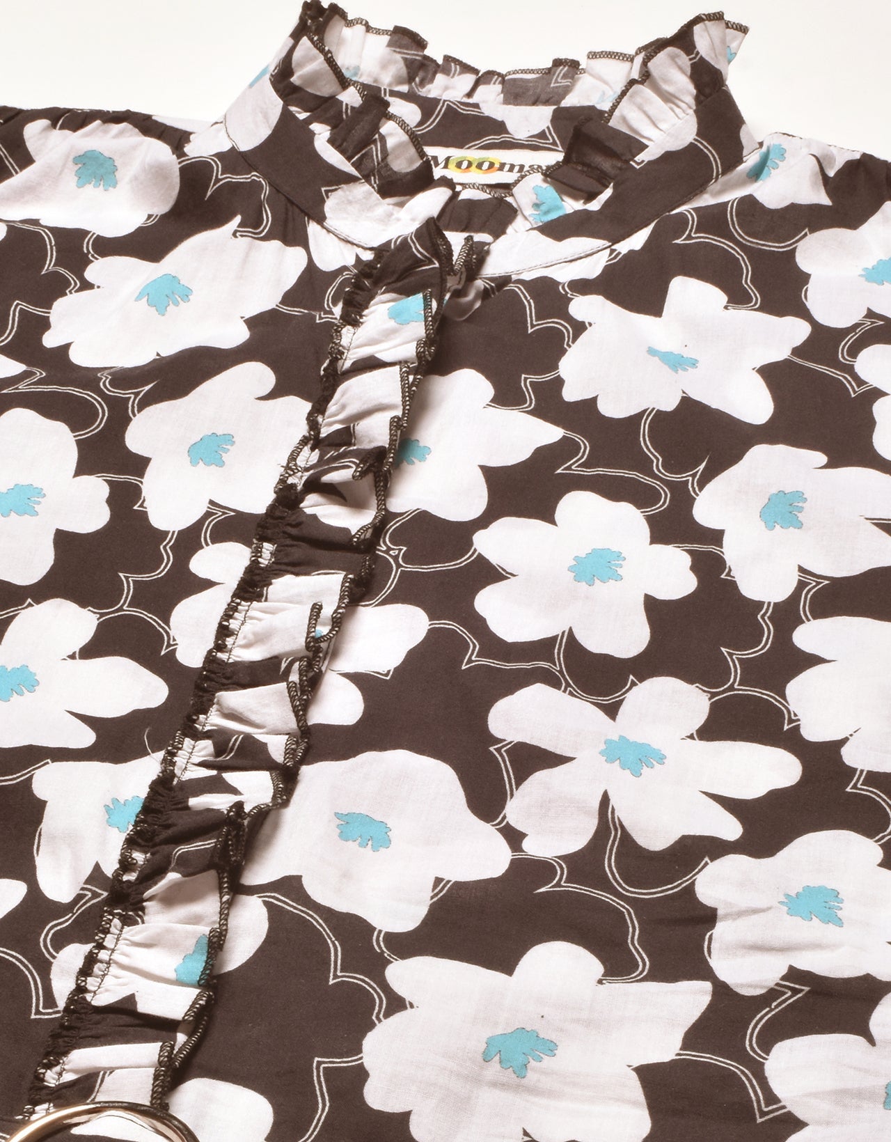 Printed Cotton Dress, Ruffled Collar