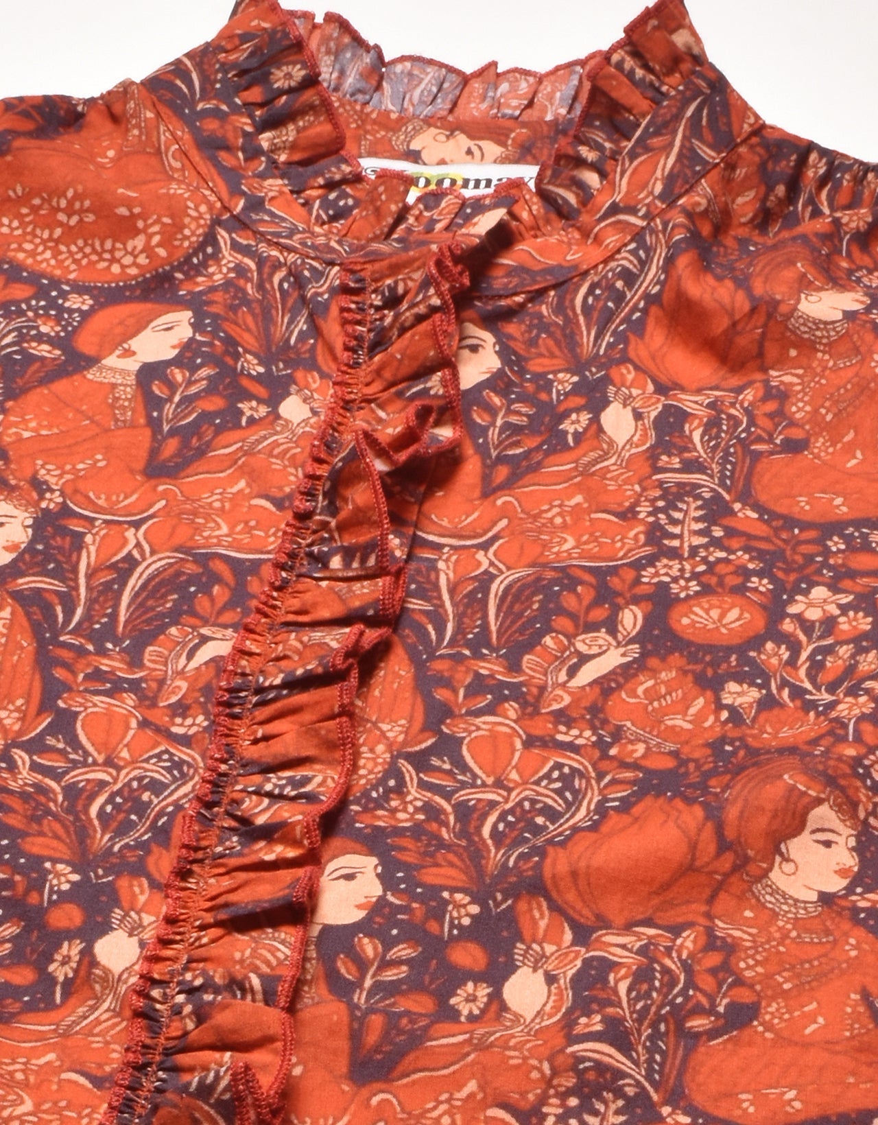 Printed Cotton Dress, Ruffled Collar